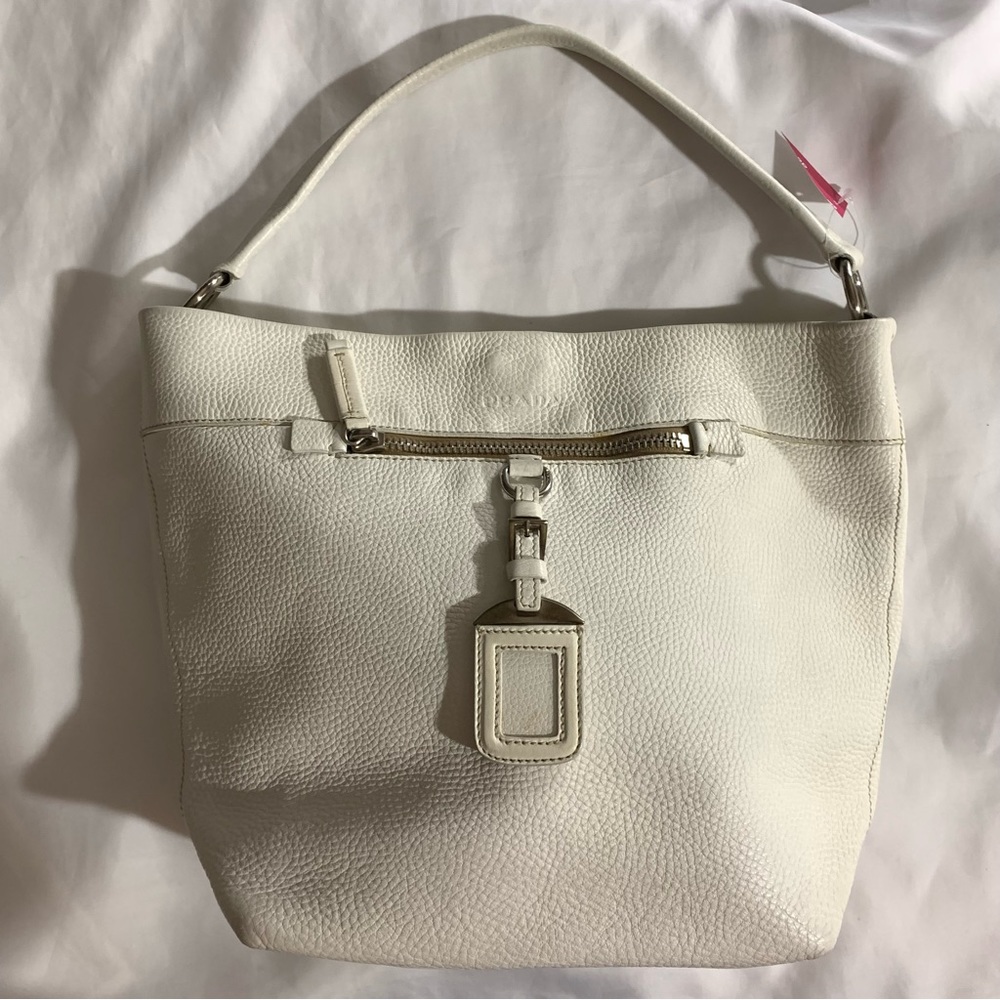 PRADA winter white taino doe skin leather hobo SHOULDERBAG - Picture 10 of 13